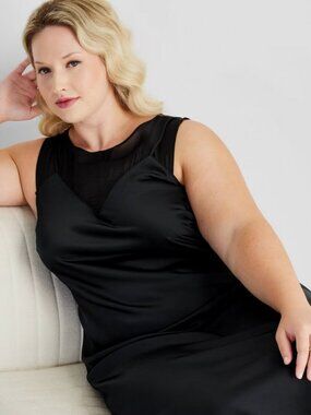 Women's Sleeveless Mixed Media Ankle Slip Dress - Future Collective Black 2X